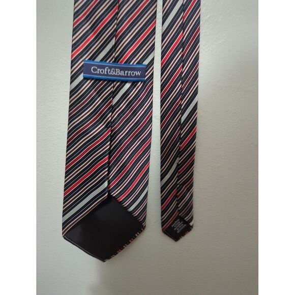 Croft & Barrow Mens Silk Red Black White Stripes Necktie‎ - Picture 3 of 5